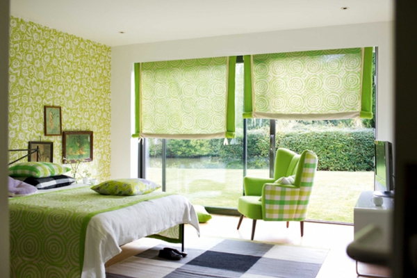 vihreä-wall design-for-makuuhuone-with-kaihtimet
