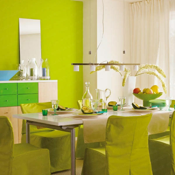 绿色色调 - 墙壁颜色餐厅 - 餐桌装饰设计
