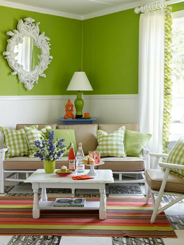 绿色色调 - 墙壁颜色 - 现代设计 - 以绿色投掷枕头
