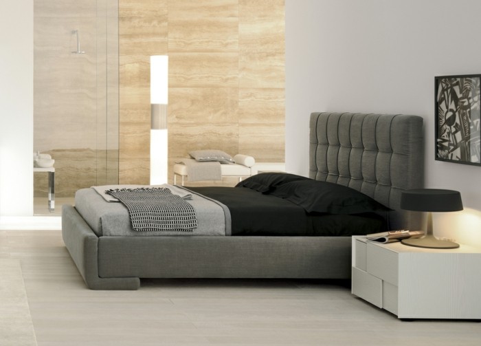 gris-diseño-atractivo diseño-cama-con-el espacio de almacenamiento