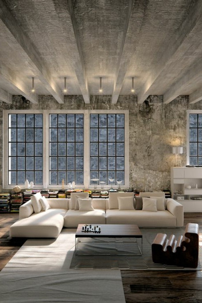 灰色模型的客厅，大房间的天花板，奢华的氛围