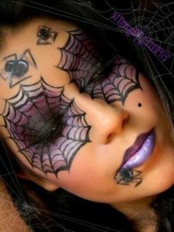 蜘蛛的脸，化妆，漂亮，女性万圣节