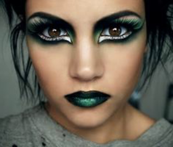 Halloween maquillaje de las ideas de brujas verdes-labios