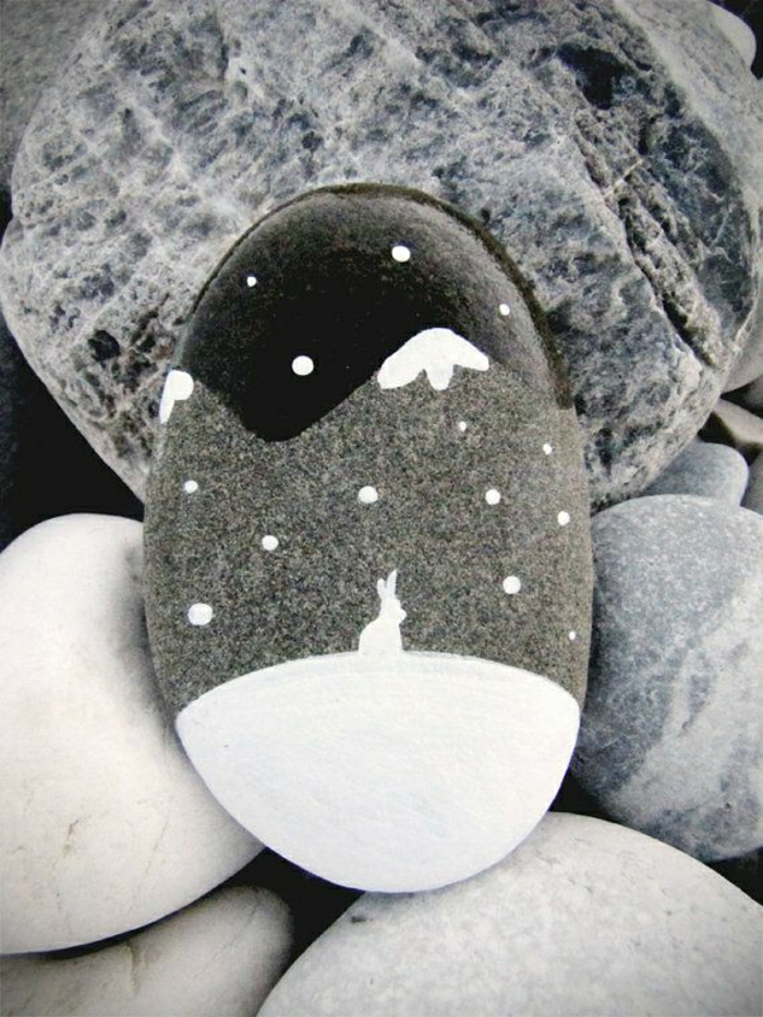 ציור לילה הייר הר שלג תמונת חורף אבן מצוירים ביד