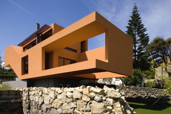 hausfassade रंग-आधुनिक-घर-में-नारंगी
