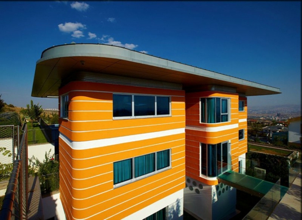 hausfassade रंग अल्ट्रा आधुनिक नारंगी घर