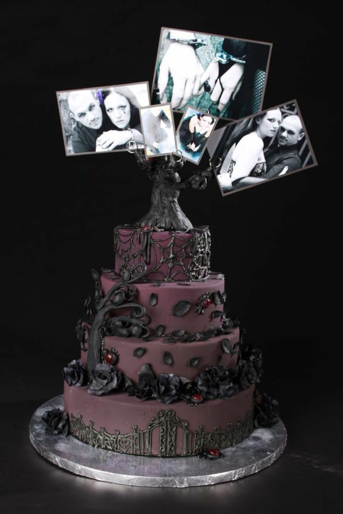 gâteau en violet-trois-intéressantes des photos de mariage