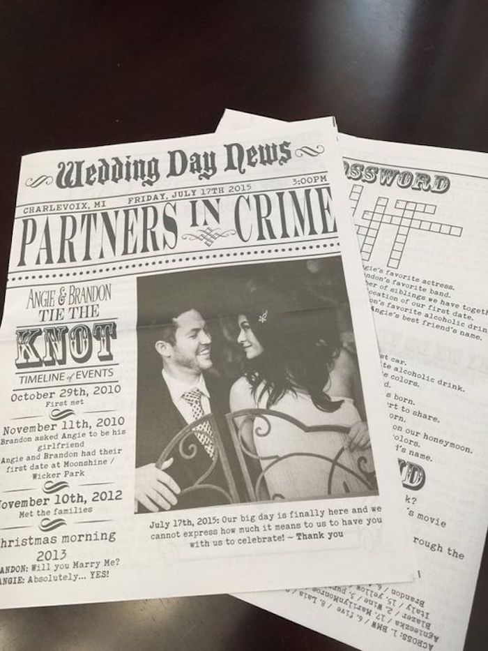 egy címsor, mint a bűnöző krónika, de pozitív jelentéssel bír egy esküvői papírban