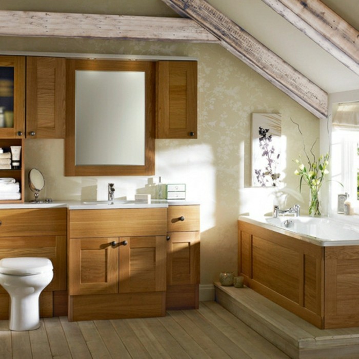 木质浴室，洗脸盆，用碱柜
