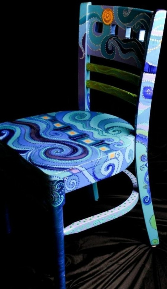 old-blue-tuoli-maali-DIY-art-huonekalut palauttavaa puiset tuoli-