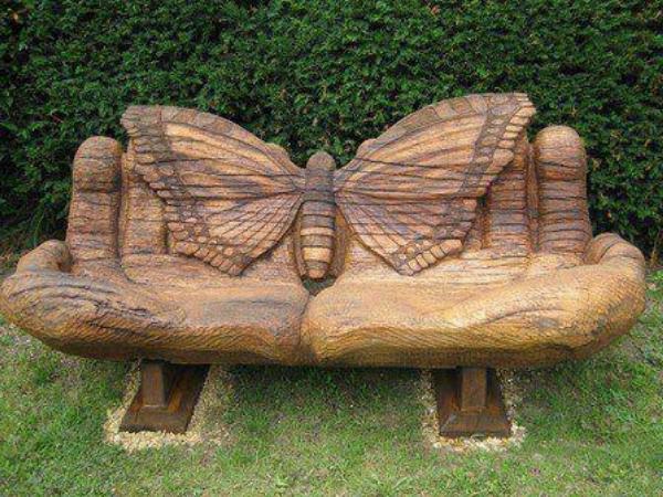 holzwerk乡村花园长椅与 - 饰，蝴蝶