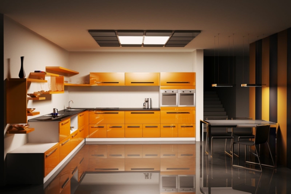 Inspiration-maison-pour-cuisine-orange-couleur-belle armoire