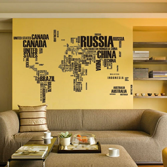 दिलचस्प बेडरूम सजावटी दीवार डिजाइन एटलस दुनिया के नक्शे
