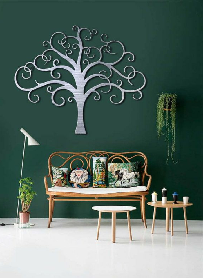 दिलचस्प बेडरूम सजावटी हरी दीवार से दीवार डिजाइन सजावटी पेड़