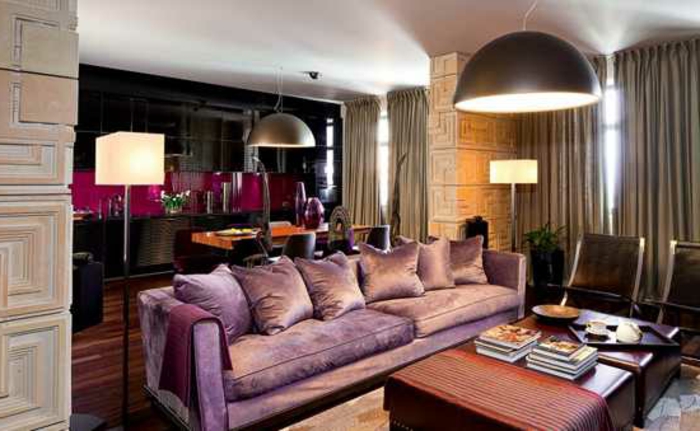 interesantes combinaciones de color lavanda-sofá-moderno-sala de estar
