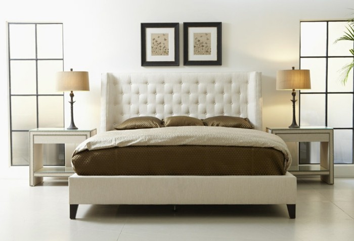 有趣的设计软垫床，有张床箱两个图像-AN-DER-墙式的卧室