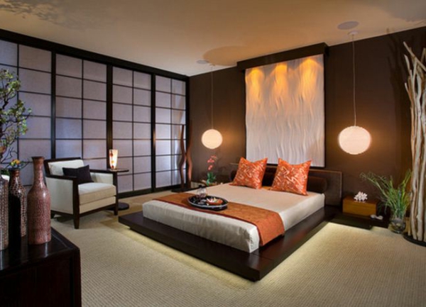 اليابانية غرف نوم مع اثنين من مصابيح