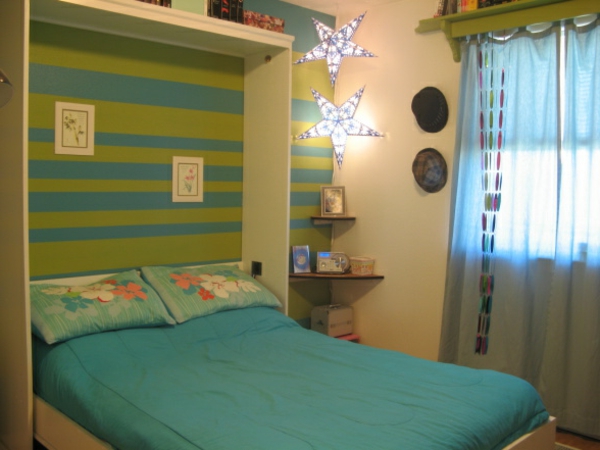 青少年的卧室衣柜，床 - 蓝 - 层状