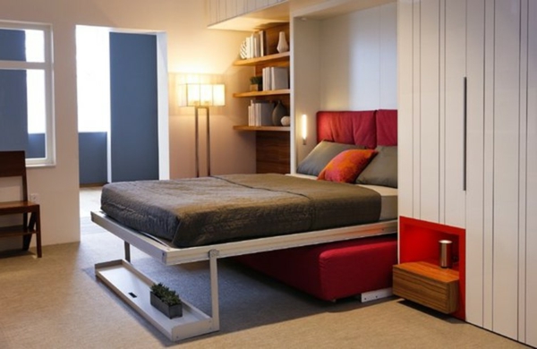 青年卧室，衣柜，床 - 红 - 蓝
