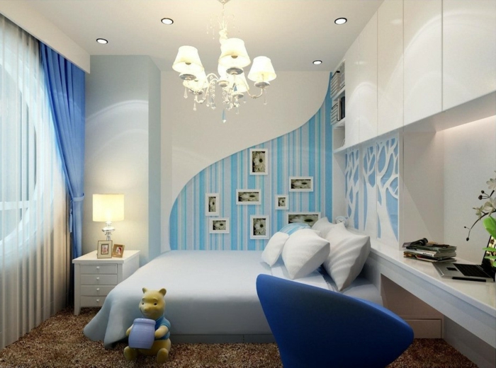 diseño de la sala dormitorio juvenil de pintura-ideas-pared del color-luz azul-interesante-sala de estar