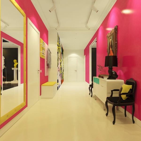 Díszítse a folyosót fehér és rózsaszín - világos árnyalattal