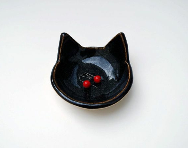 बिल्ली आंकड़े के- सिरेमिक प्लेट काला