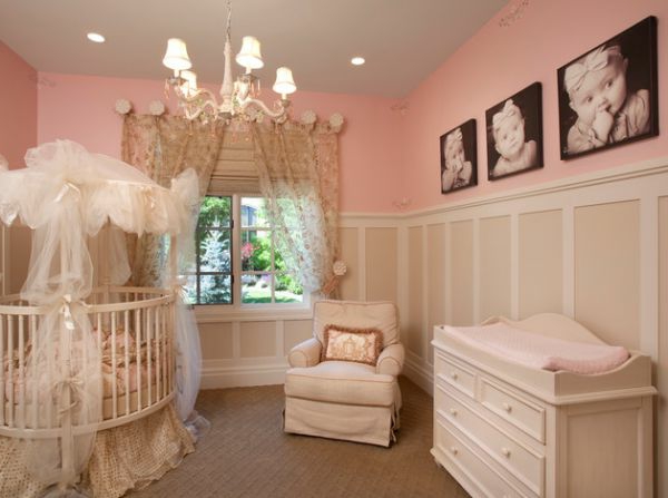 बच्चों की बिस्तर-लड़की-गुलाबी कमरे-डिजाइन - दीवार पर तस्वीरें