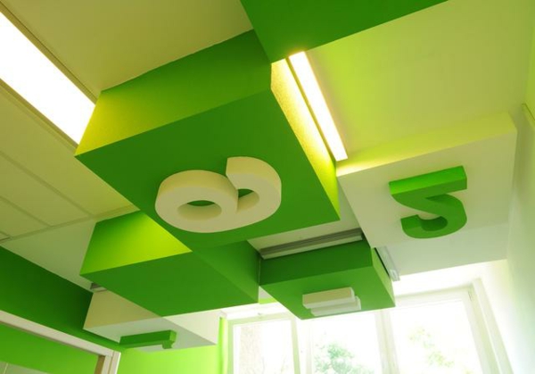 幼儿园室内绿色房间天花板与号码