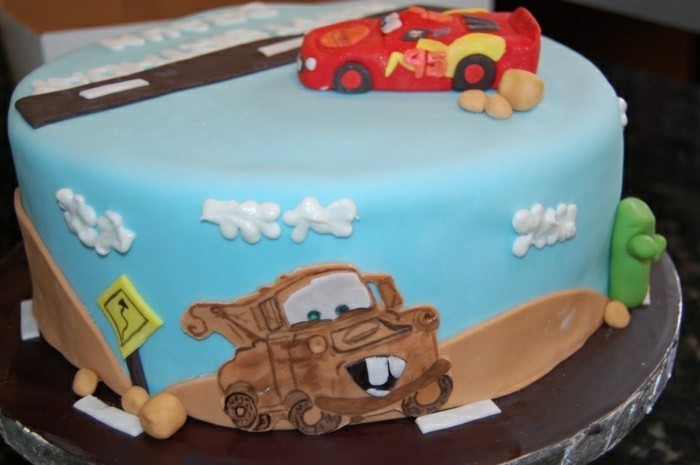 niños torta-a-cumpleaños-diseño hermoso y azul-motriz