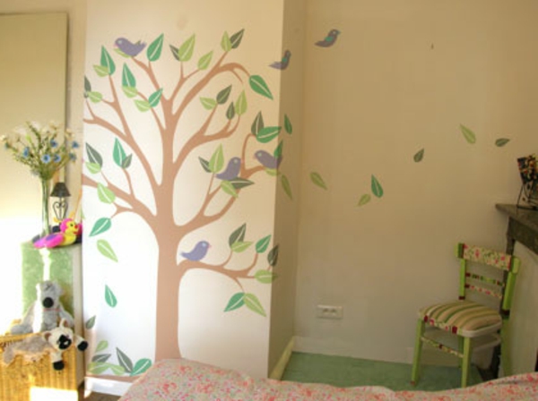 नर्सरी दीवार चित्रकला-पेड़ - पृष्ठभूमि में बेज रंग