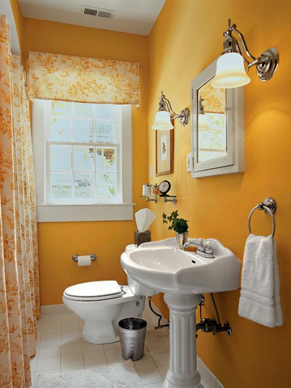 חדר אמבטיה קטן-עיצוב-כתום-קיר - מעוצב בנוחות