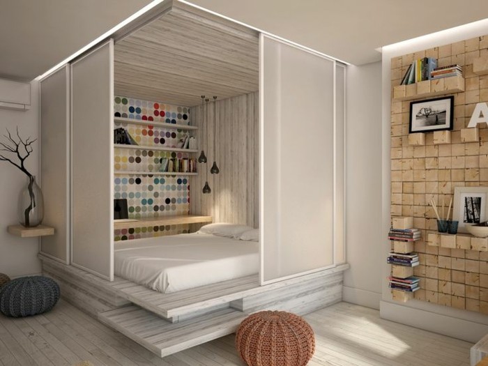 mali-stan-set-bračni krevet-odvojeno-stolica-drvo zid wanddeko-drveni pod