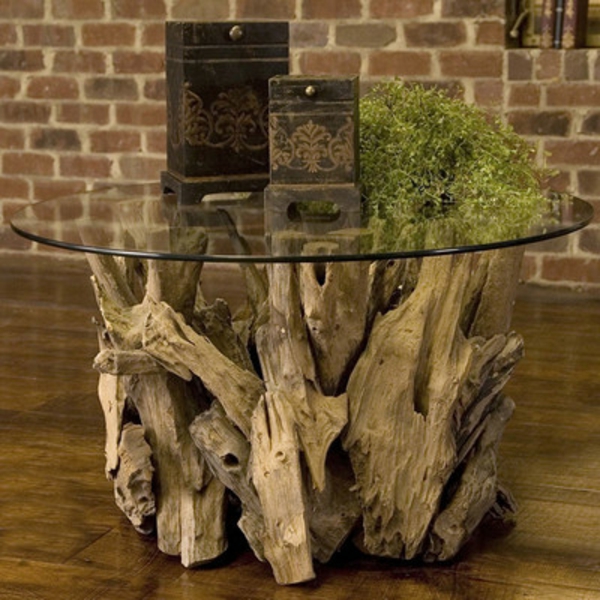 Driftwood और कांच के छोटे-मूल-टेबल