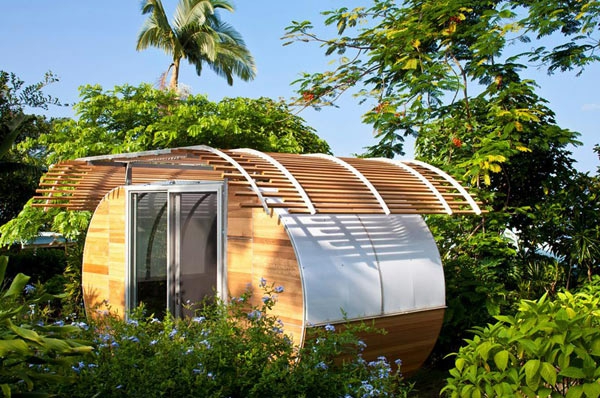 Pieni talonrakennus-super-mielenkiintoinen muotoilu palmuympäristössä