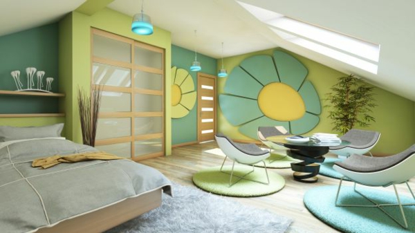 ganzßkreative-रंगीन-Mansarda बेडरूम