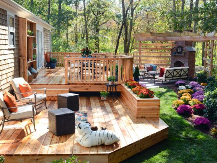 δημιουργικό σχεδιασμό-of-κήπο-ξύλινο δάπεδο-and-πρακτική-έπιπλα κήπου