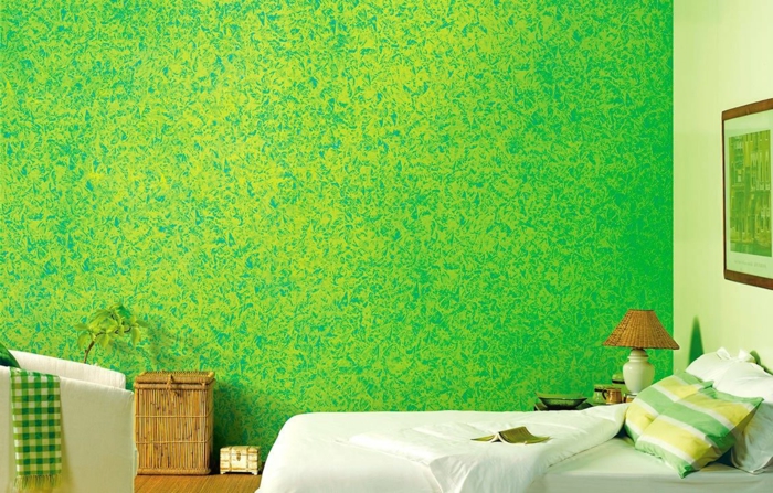 Diseño de pared creativo, técnica de envoltura, dormitorio, verde, paredes de pintura, ideas e instrucciones