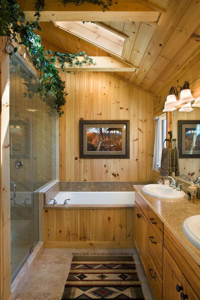 घर-बाथरूम डिजाइन-साथ-लकड़ी देहाती