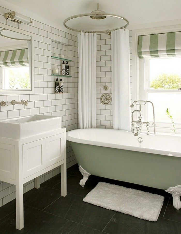 房子的浴室瓷砖地板，百叶窗 - 白 - 绿