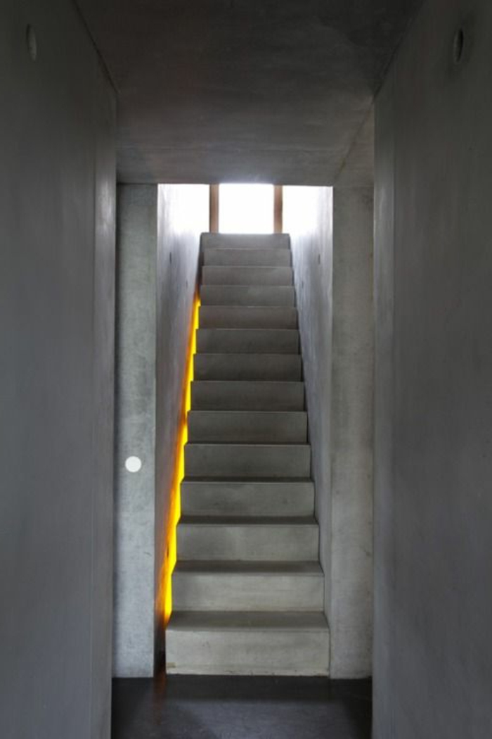 escalera de iluminación LED de color gris-diseño-moderno-pasillo-diseño