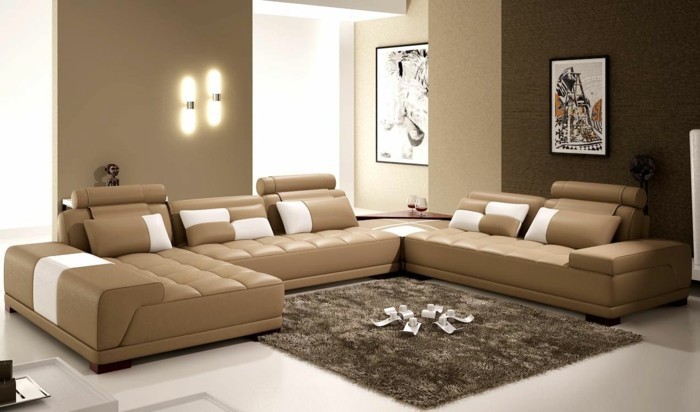 nahkasohva ja-kauniita matto beige seinä-väri-for-olohuone
