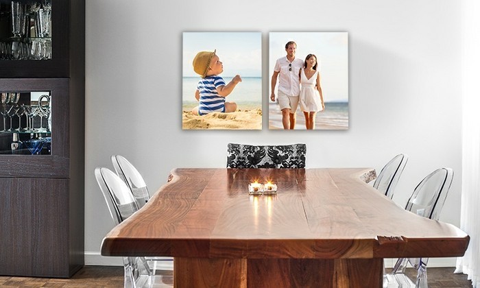 Leinwanddruck-foto-familia-baby-Collage de madera tabla-velas-comedor