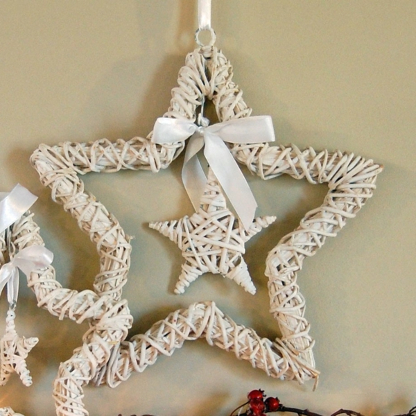 לבן קישוט חג המולד - שני כוכבים מעניינים קשת בצבע לבן