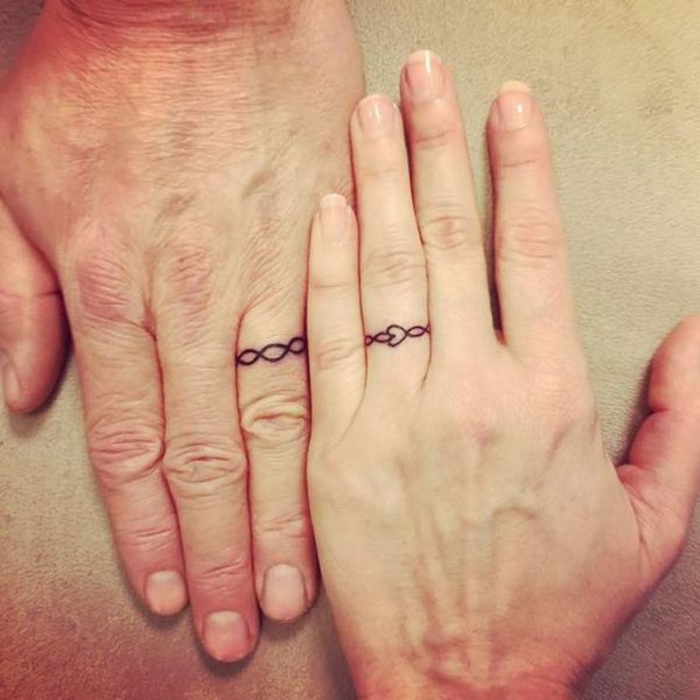 ideas de tatuajes para parejas, anillos de bodas, tatuajes de dedos para el cónyuge