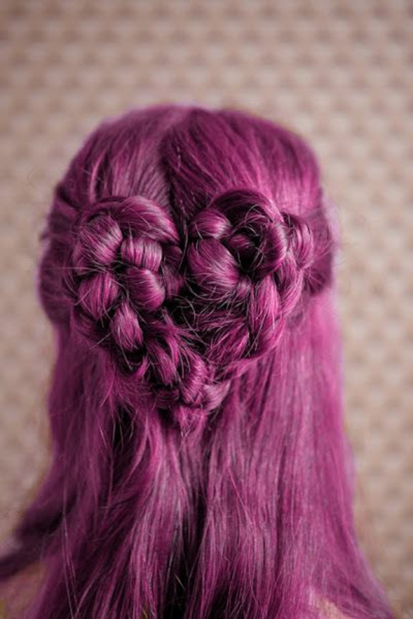 紫色头发创意发型 - 心脏 - 的 - 辫子