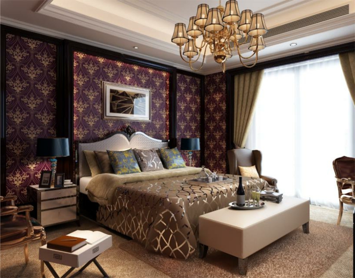紫色壁纸贵族卧室