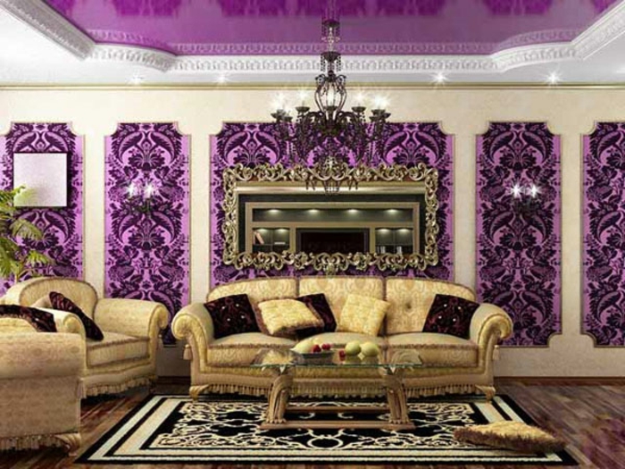 紫色壁纸，有吸引力，客厅