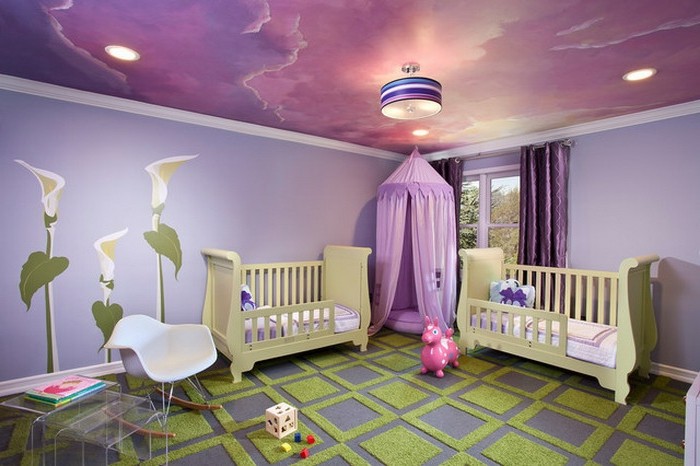 עיצוב חדר שינה-תינוק סגול-טפטים