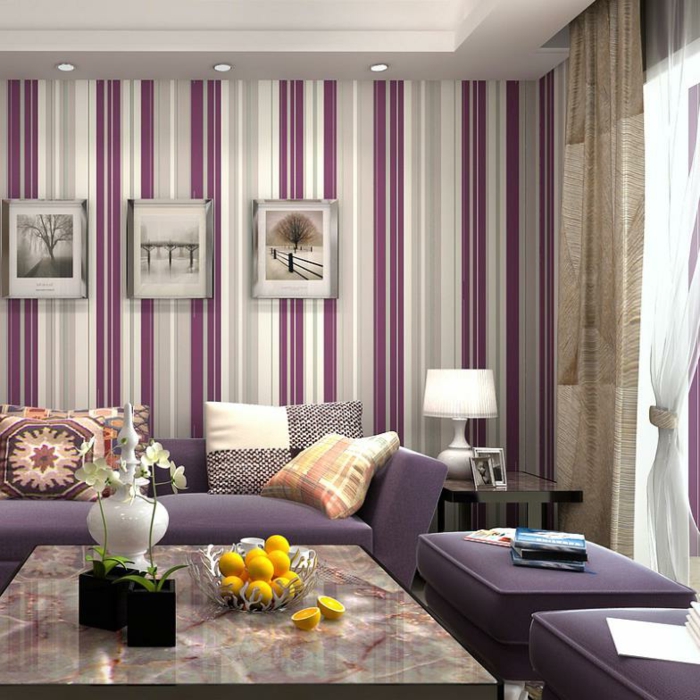紫色壁纸壁纸上墙式功能于客厅
