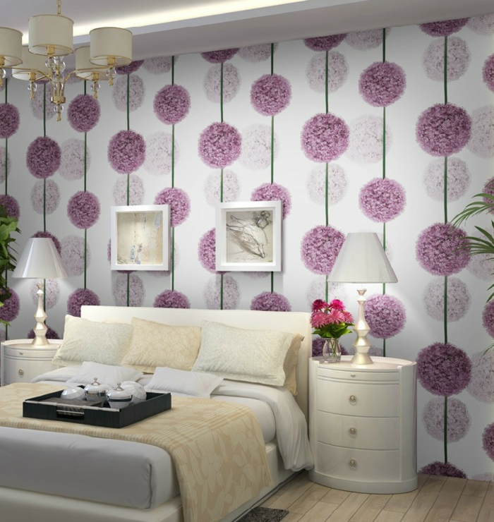 紫色壁纸华丽的小卧室